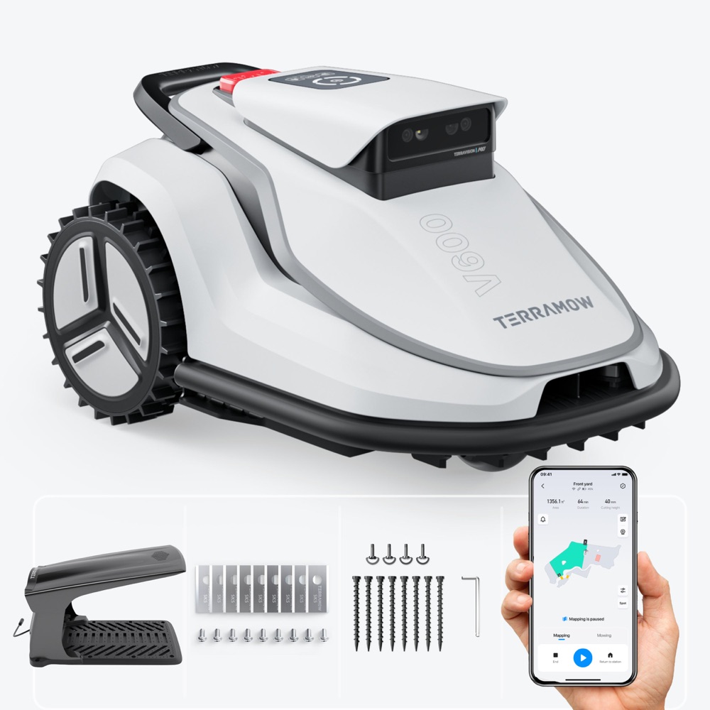 TerraMow V600 Mähroboter mit Ladestation, Ersatzmessern und App
